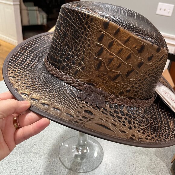 Crocodile Cowboy Hat Men XXL Monty Genuine Leather Outback Embossed - Picture 3 of 6